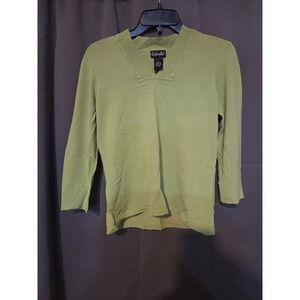 Rafaella, Medium, Green, 3/4 Sleeve, V Neck, ‎ Gathered Sweater Top